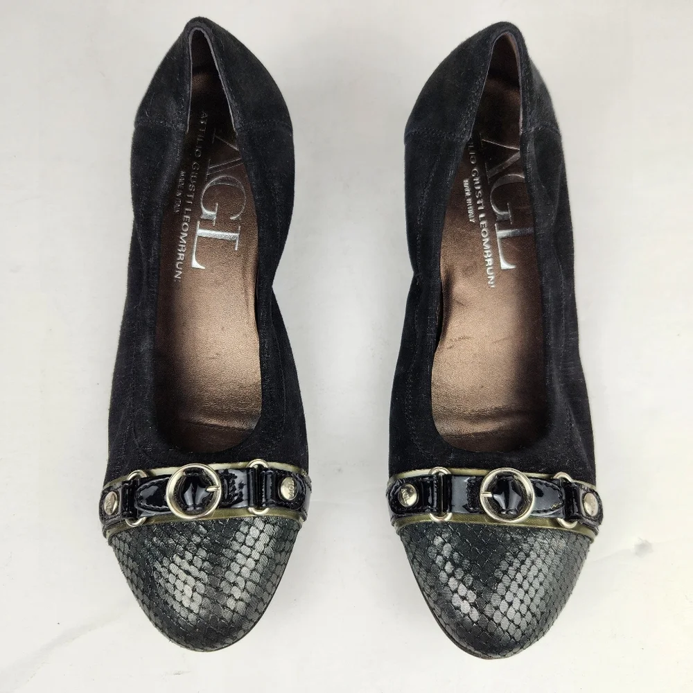 AGL Attilio Giusti Leomaran Monica Snake Cap Toe Leather Ballet Flats Italy